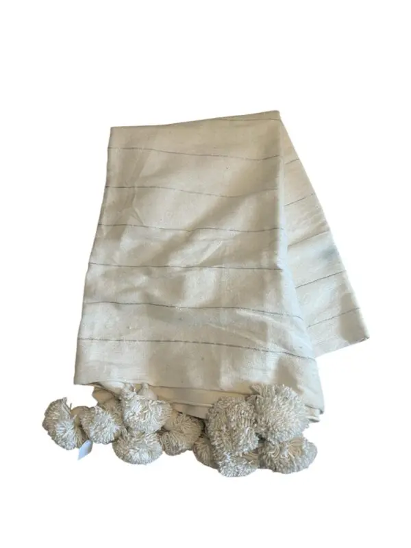Pom pom plaid creme zilver
